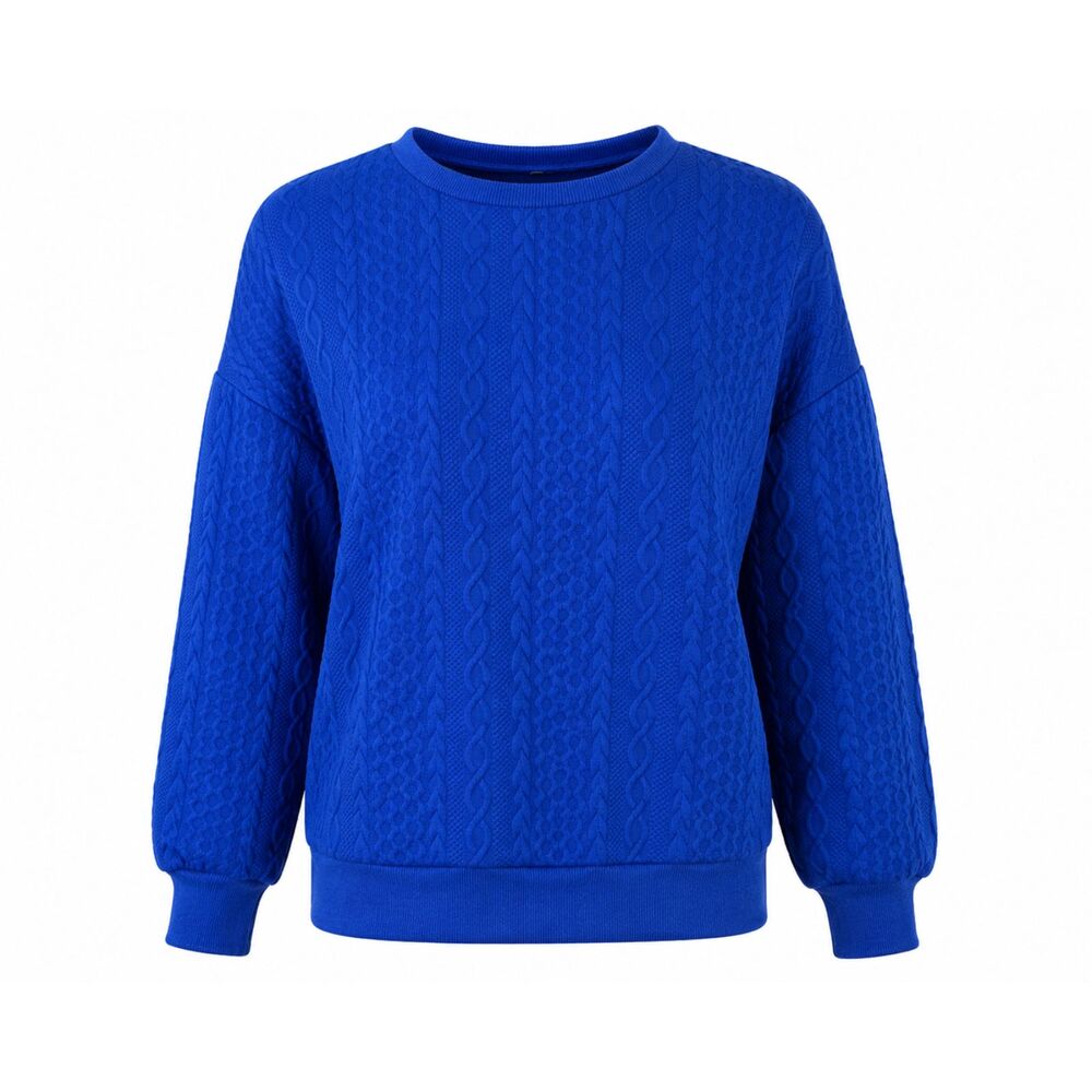 Women's Textured Cable Knit Sweatshirt Royal Blue Size Large